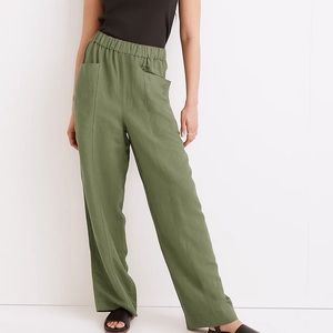 Madewell Linen Blend Pull-On High Rise Wide Leg Pants Olive Green Size XL